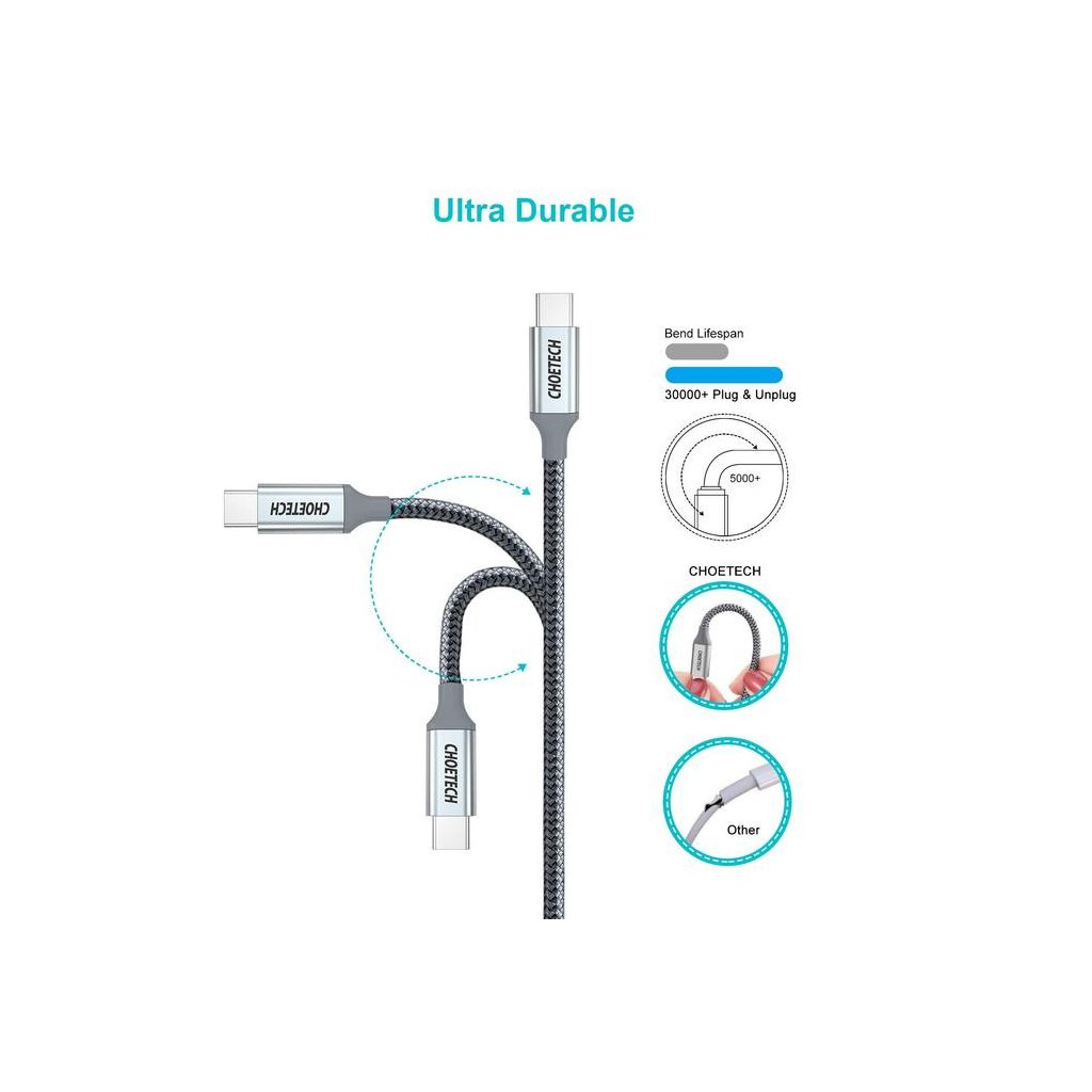 Дата кабель USB 2.0 Type-C to Type-C 1.8m 100W Choetech (XCC-1002-GY)