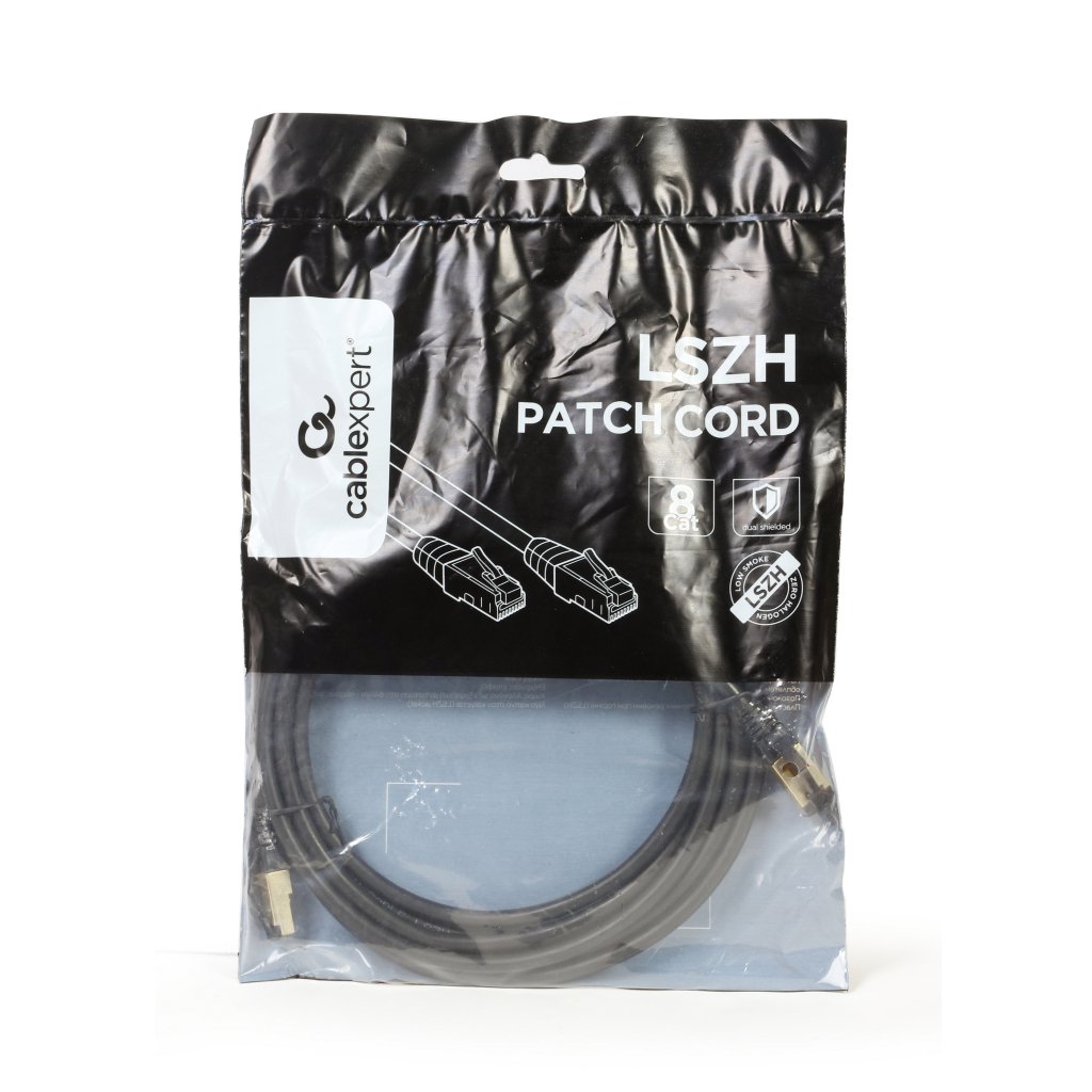 Патч-корд 2м, S/FTP, cat 8, литий, 50u”, CU, AWG 27, LSZH, black Cablexpert (PP8-LSZHCU-BK-2M)
