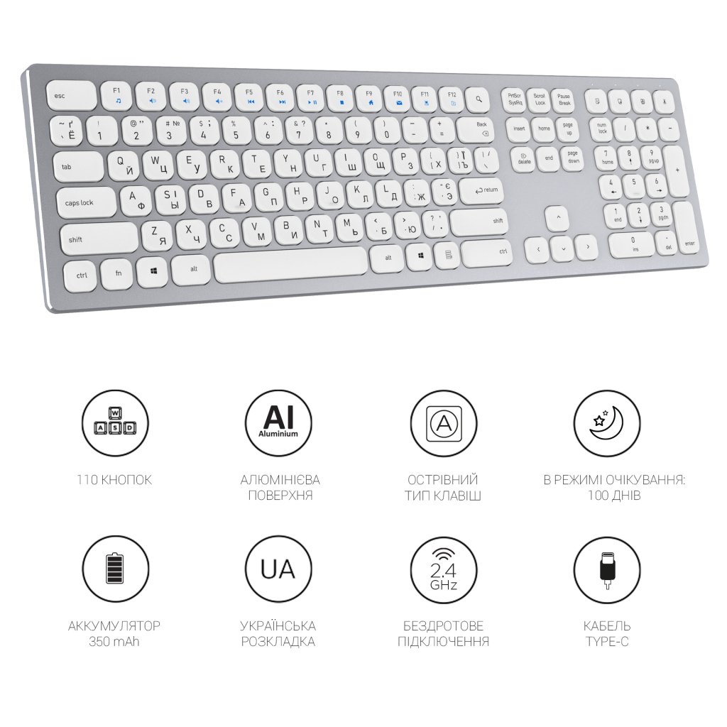 Клавіатура OfficePro SK1550 Wireless White (SK1550W)