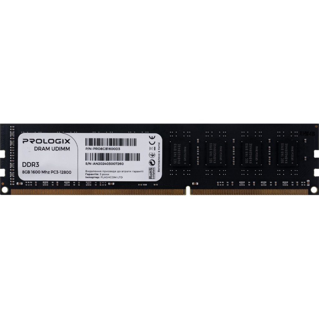 Модуль пам’яті для комп’ютера DDR3 8GB 1600 MHz Prologix (PRO8GB1600D3)