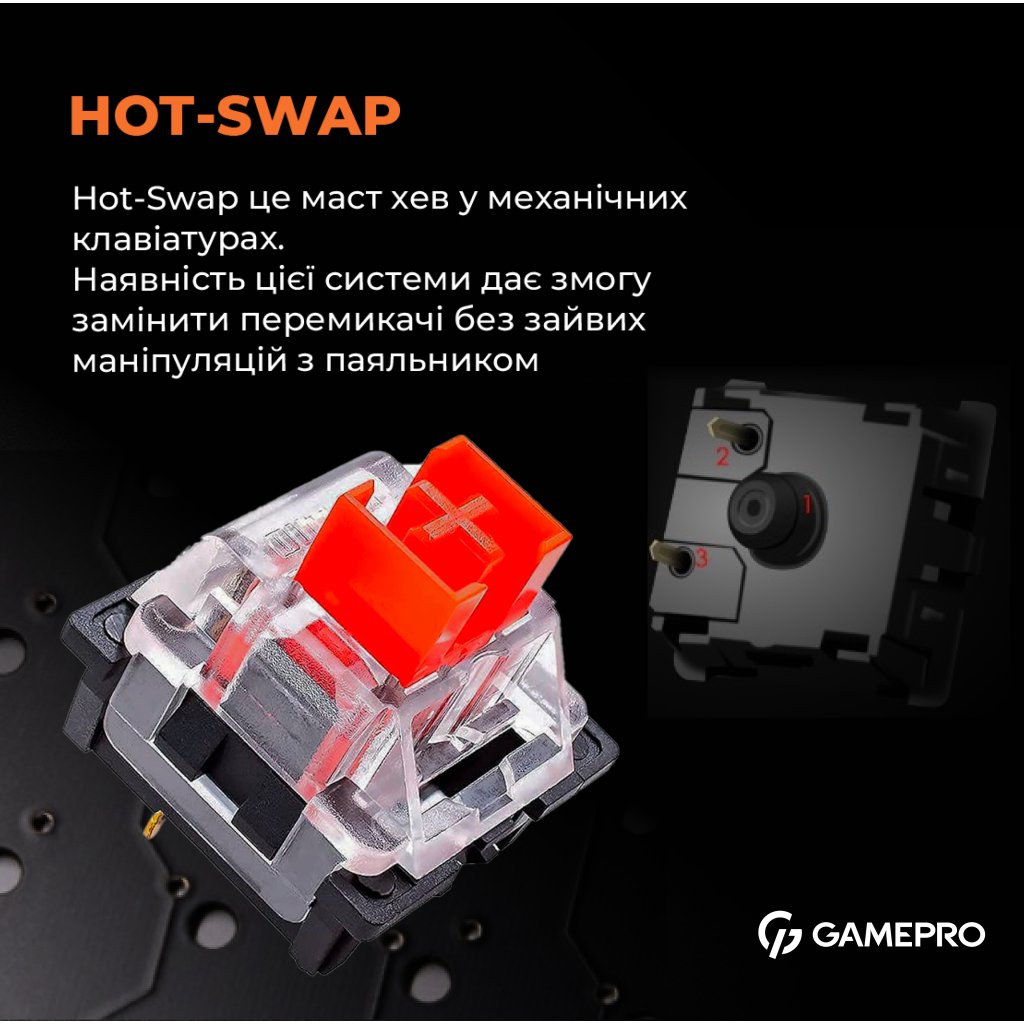 Клавіатура GamePro MK160B Hot-Swap Red Swich RGB USB UA Black (MK160B)