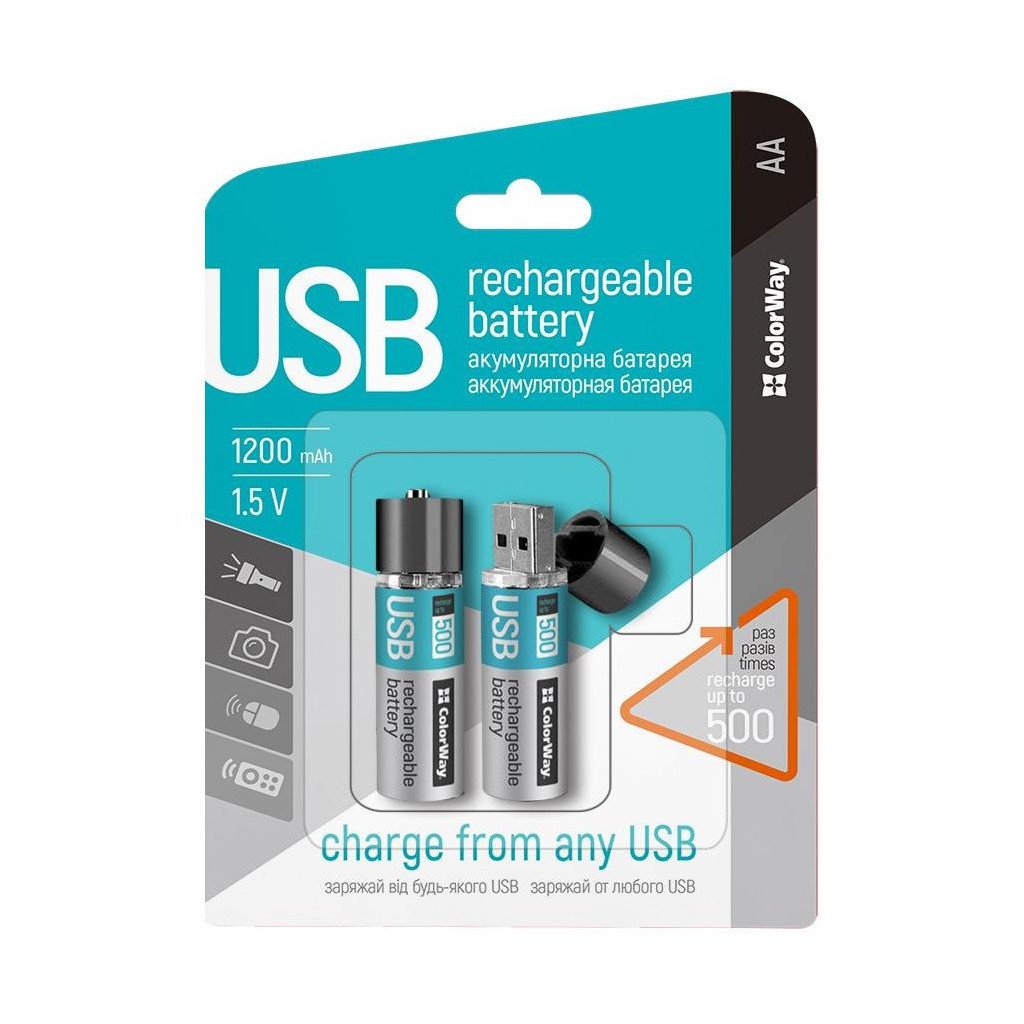 Акумулятор ColorWay AA USB 1200 mAh 1.5V R6 * 2 (CW-UBAA-02)