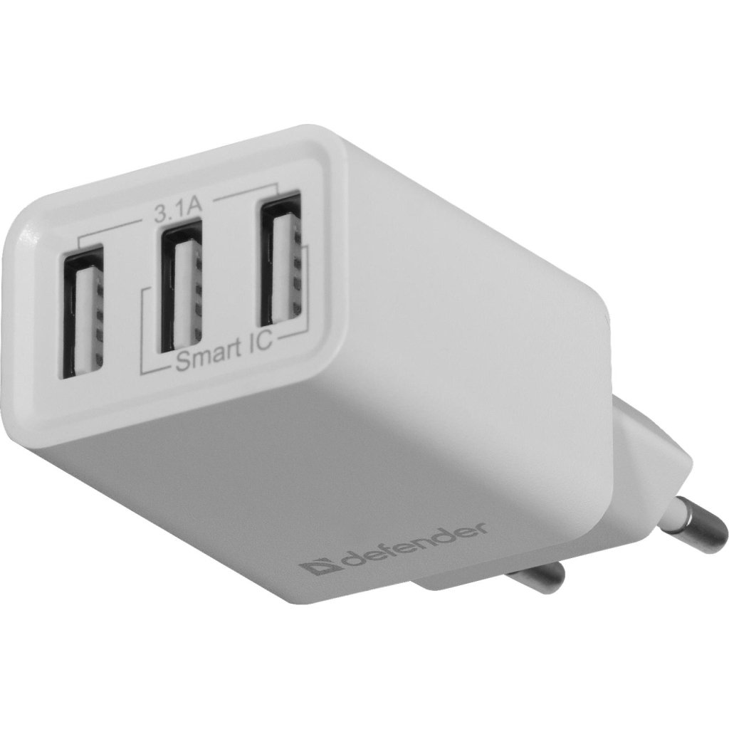 Мережевий зарядний пристрій Defender UPA-31 White, 3xUSB, 5V / 3.1A (83587)