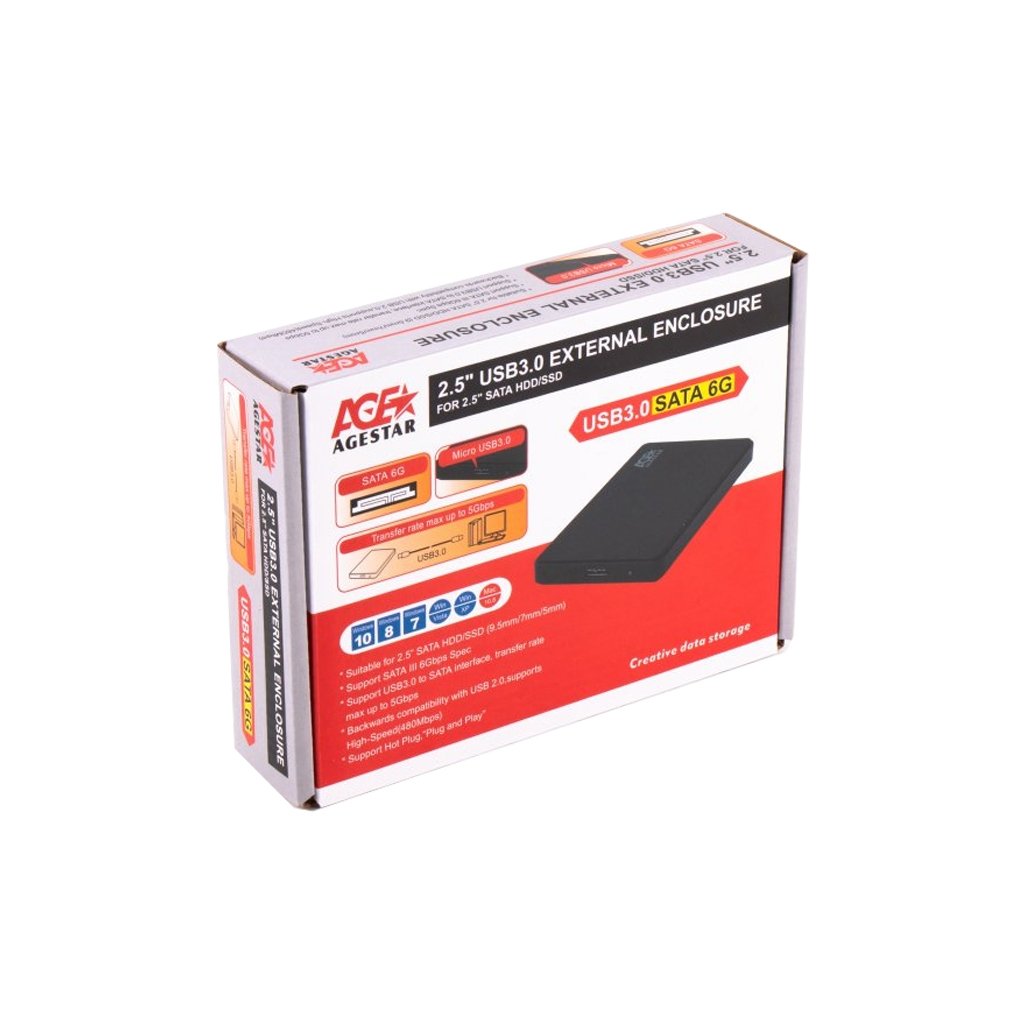 Кишеня зовнішня AgeStar 2.5″, USB3.0, черный (3UB2P2)