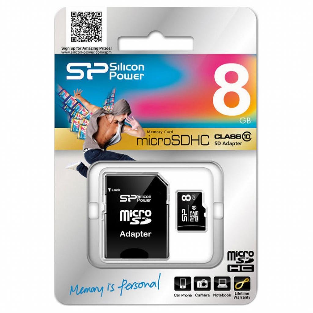 Карта пам’яті Silicon Power 8GB microSD class 10 (SP008GBSTH010V10SP)