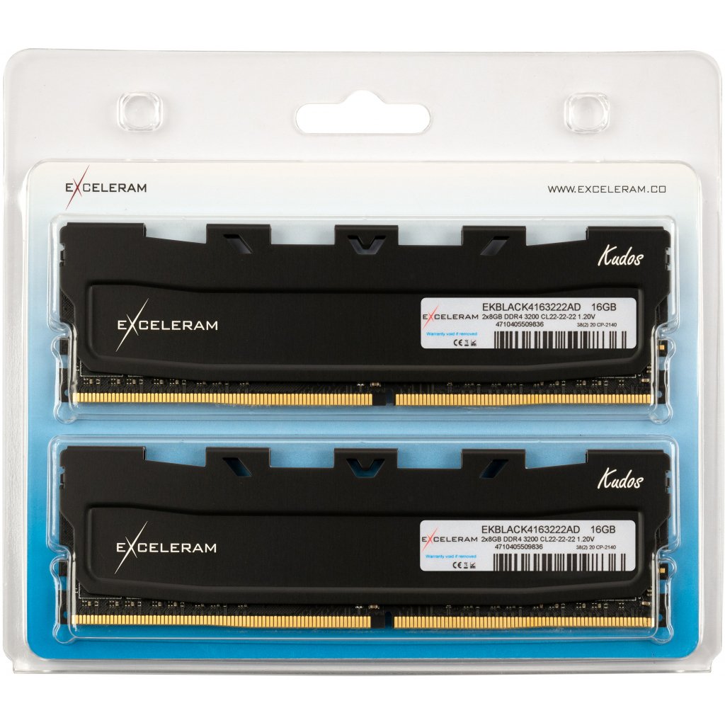 Модуль пам’яті для комп’ютера DDR4 16GB (2x8GB) 3200 MHz Black Kudos eXceleram (EKBLACK4163222AD)