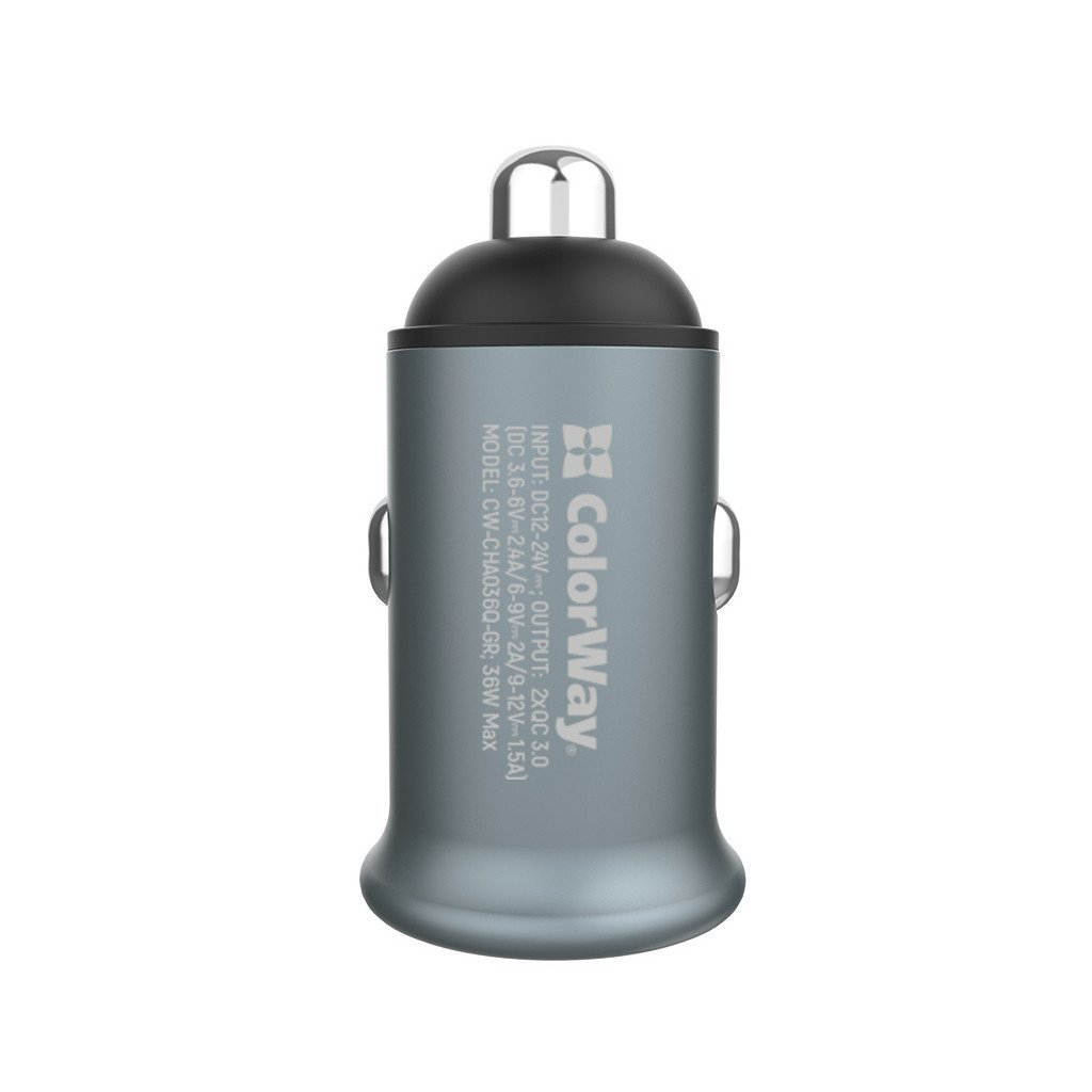 Зарядний пристрій ColorWay 2USB Quick Charge 3.0 (36W) Gray (CW-CHA036Q-GR)