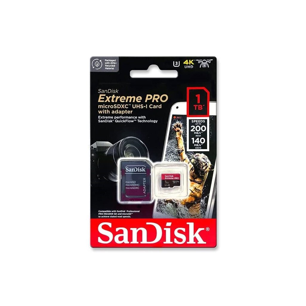 Карта пам’яті SanDisk 1 TB microSDXC UHS-I U3 Extreme Pro+SD Adapter (SDSQXCD-1T00-GN6MA)
