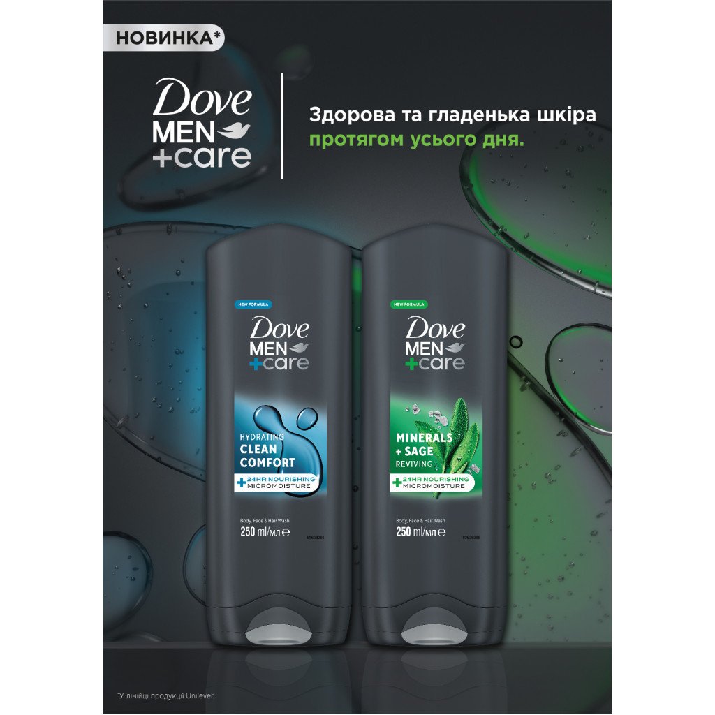 Гель для душу Dove Men+Care Чистота та комфорт 400 мл (8717644683149/8720181313448)