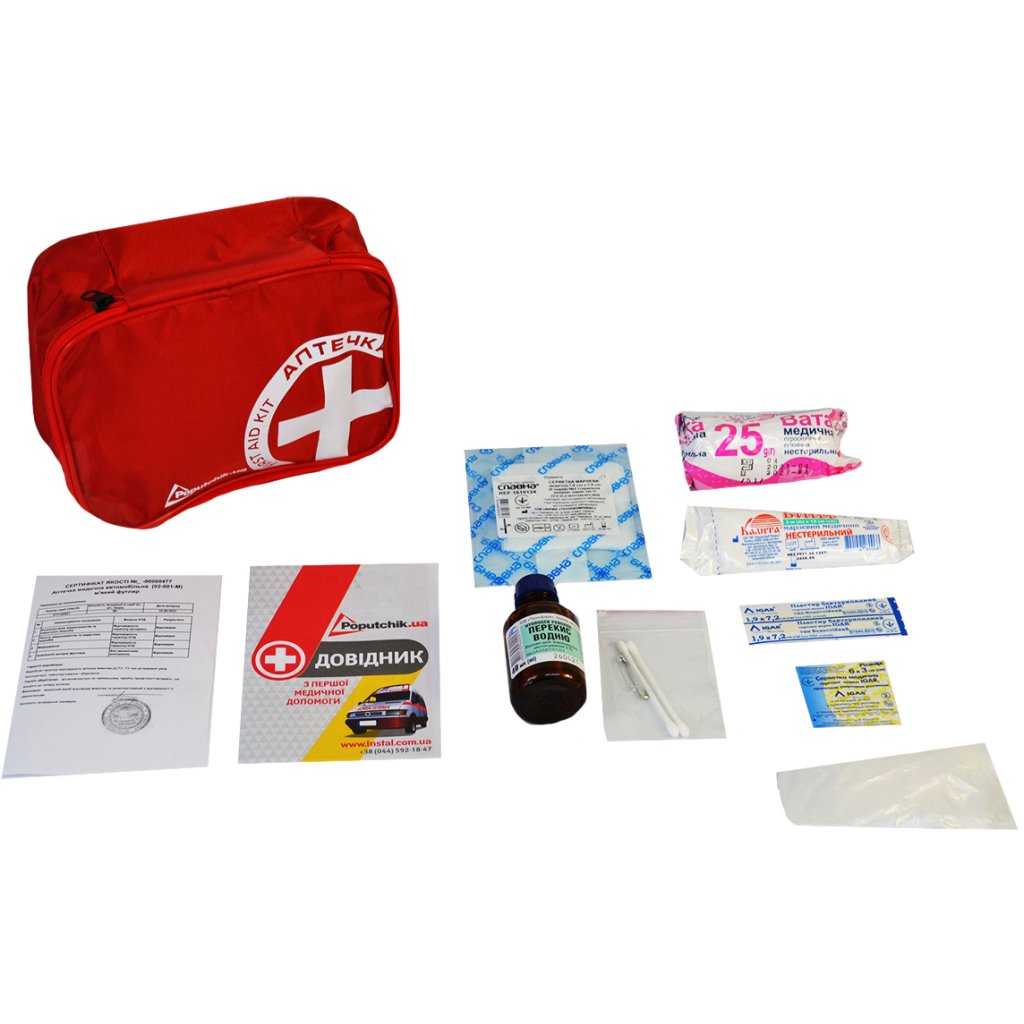 Автомобільна аптечка Poputchik згідно ТУ м”який футляр (02-001-М)