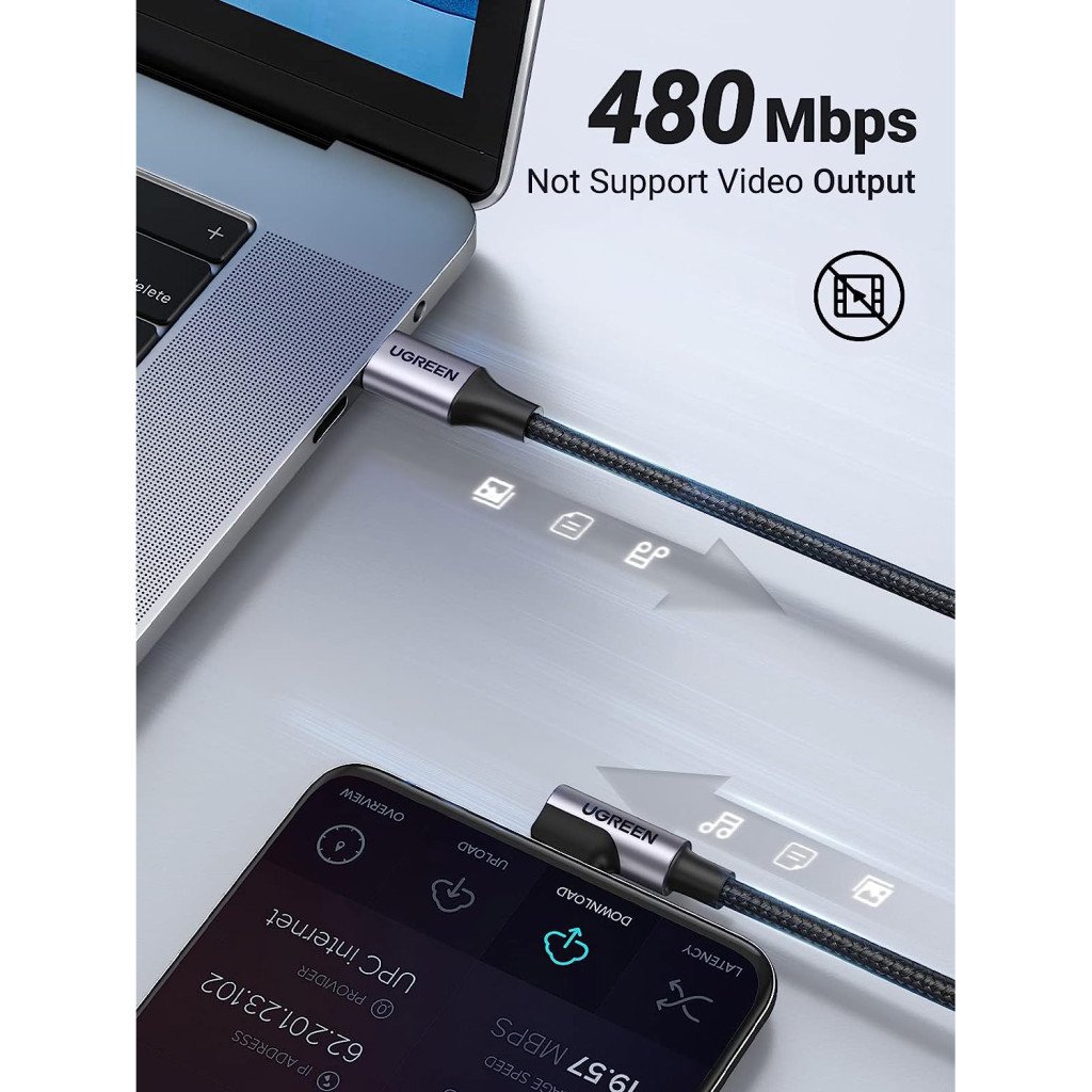 Дата кабель USB-C to USB-C 3.0m 60W US255 90-degree Angle Black Ugreen (80714)