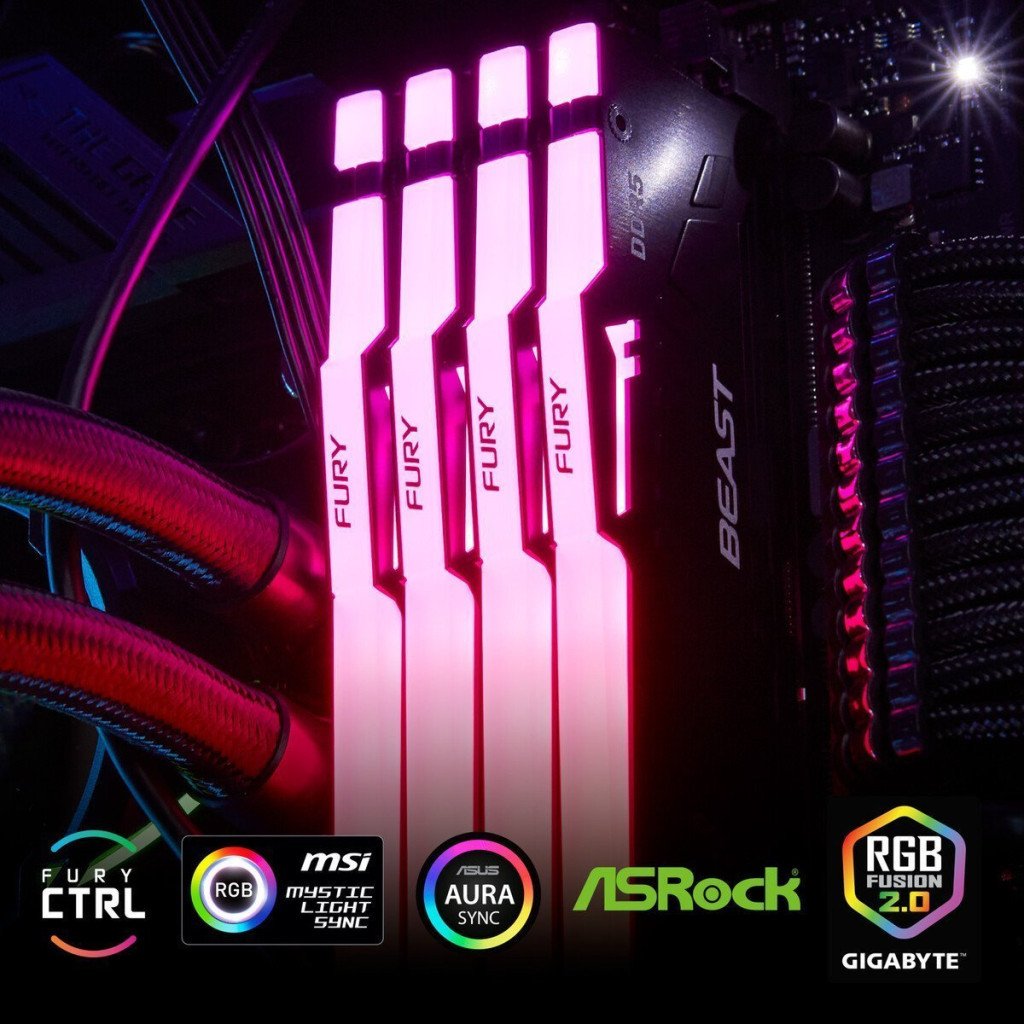 Модуль пам’яті для комп’ютера DDR5 64GB (2x32GB) 5600 MHz Beast RGB Kingston Fury (ex.HyperX) (KF556C36BBEAK2-64)