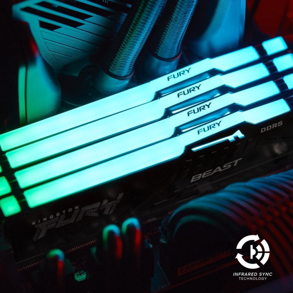 Модуль пам’яті для комп’ютера DDR5 64GB (2x32GB) 5600 MHz Beast RGB Kingston Fury (ex.HyperX) (KF556C36BBEAK2-64)