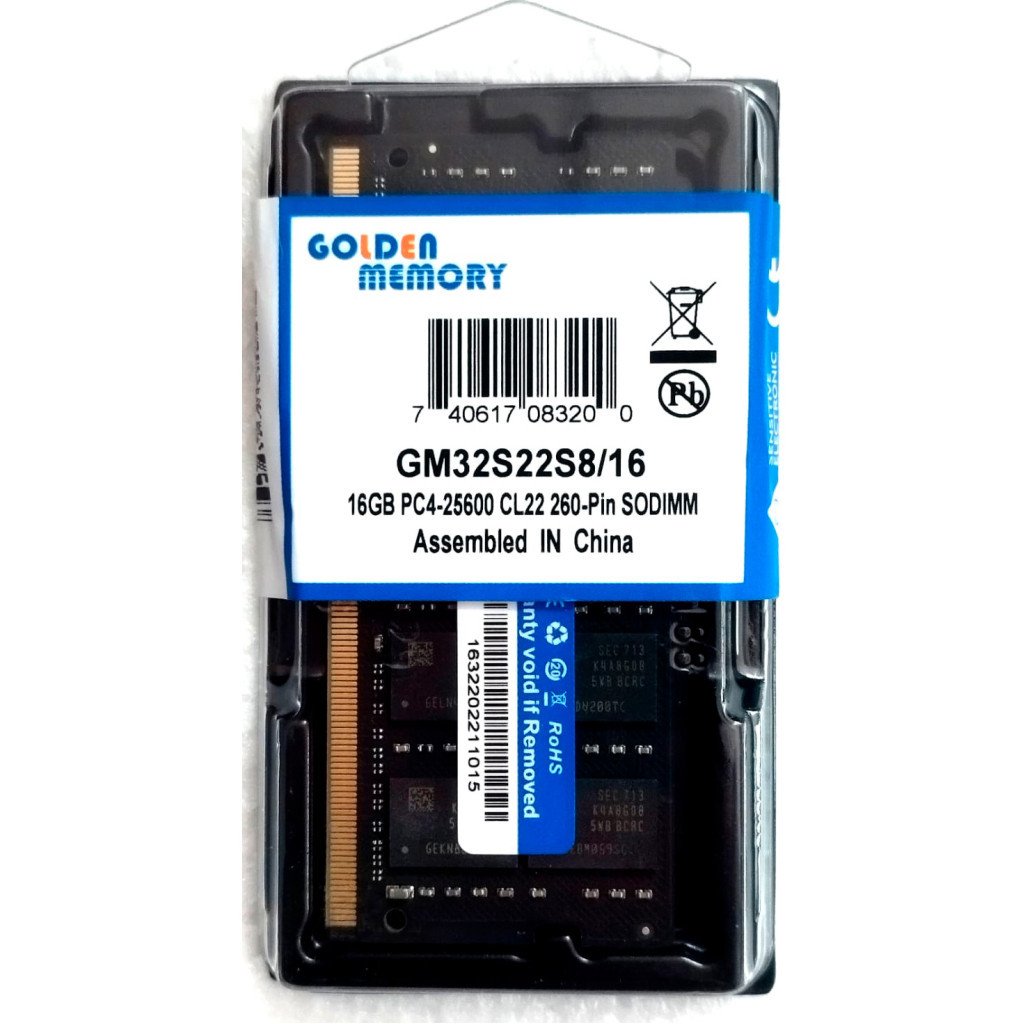 Модуль пам’яті для ноутбука SoDIMM DDR4 16GB 3200 MHz Golden Memory (GM32S22S8/16)