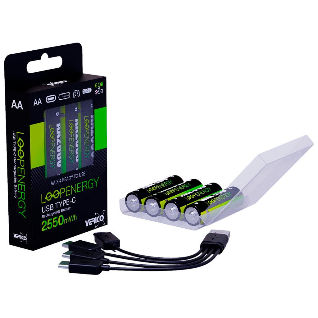 Акумулятор Verico AA USB Type-C 1700mAh 1.5V Li-ion * 4 (LoopEnergy) (1UDBT-A1WEAC-NN)