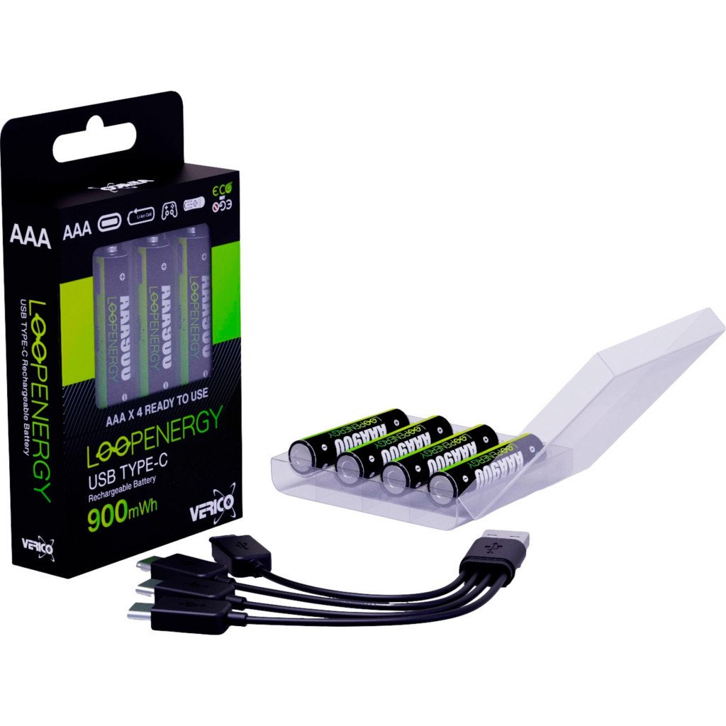 Акумулятор Verico AAA USB Type-C 600mAh 1.5V Li-ion * 4 (LoopEnergy) (1UDBT-A2WEBC-NN)