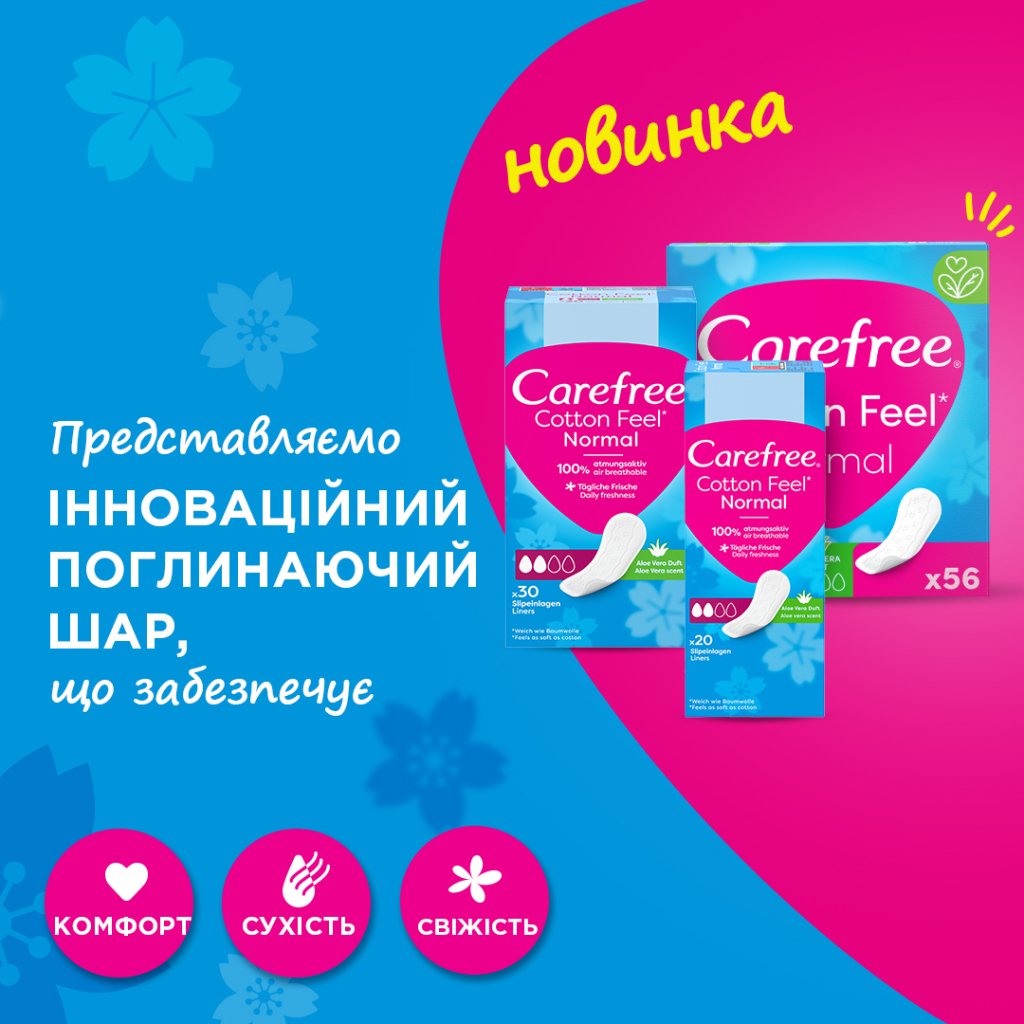 Щоденні прокладки Carefree М’якість бавовни з Алое 56 шт. (3574661486307)