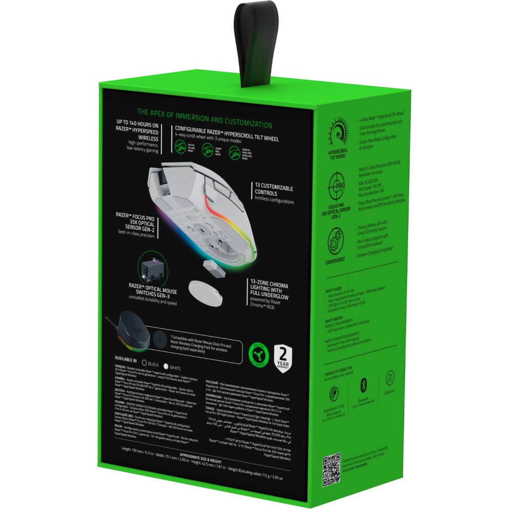 Мишка Razer Basilisk V3 Pro 35K Wireless/Bluetooth White (RZ01-05240200-R3G1)