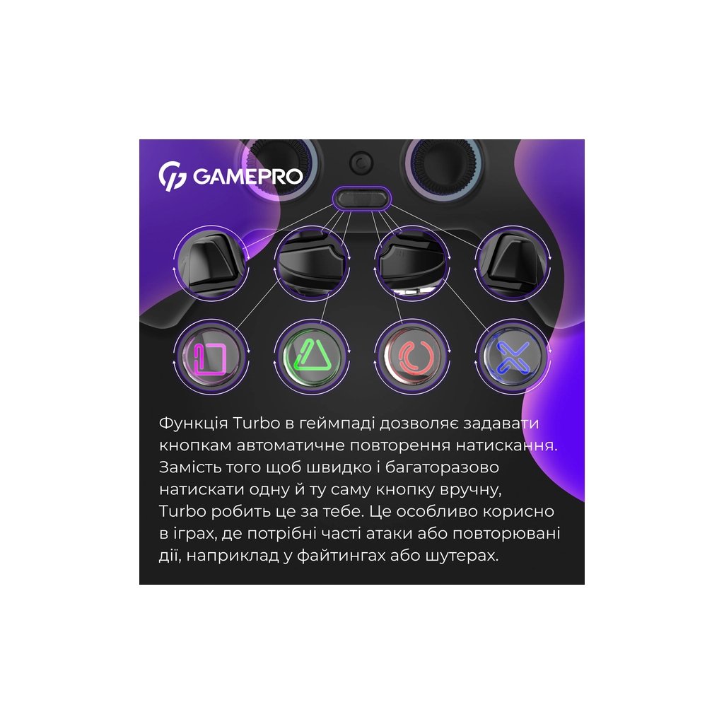 Геймпад GamePro GPS13B BT 5.3/USB/PC/iOS/Android/PS3/PS4 RGB Black (GPS13B)