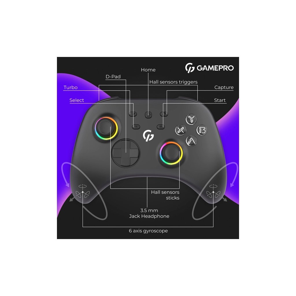 Геймпад GamePro GPX13B 2.4G/BT 5.1/USB/PC/iOS/Android RGB Black (GPX13B)