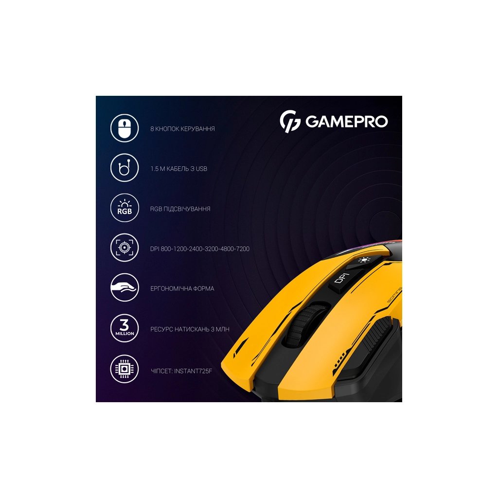 Мишка GamePro GM300Y USB Yellow/Black (GM300Y)