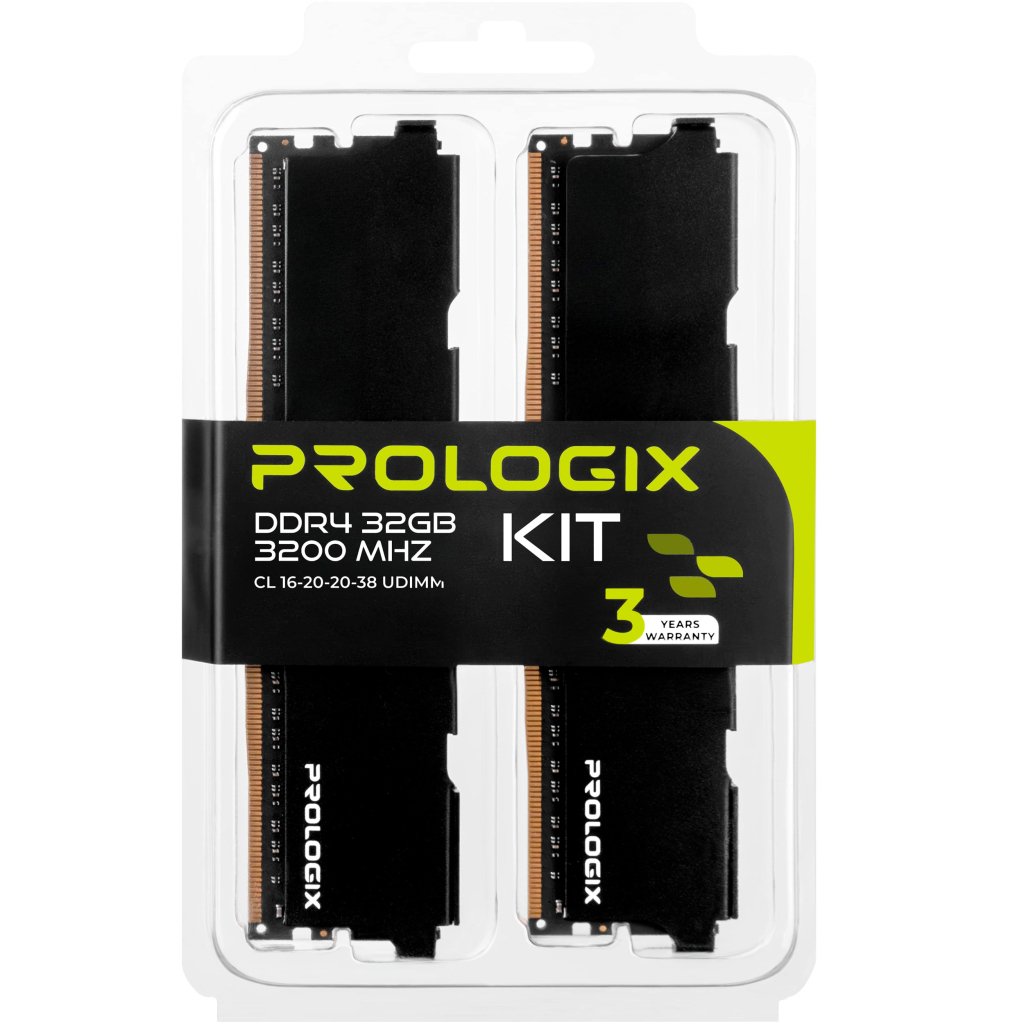 Модуль пам’яті для комп’ютера DDR4 32GB (2x16GB) 3200 MHz Black Prologix (PRO32GB3200B4K)