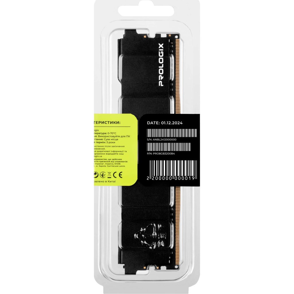 Модуль пам’яті для комп’ютера DDR4 8GB 32GB 3200 MHz Black Prologix (PRO8GB3200B4)
