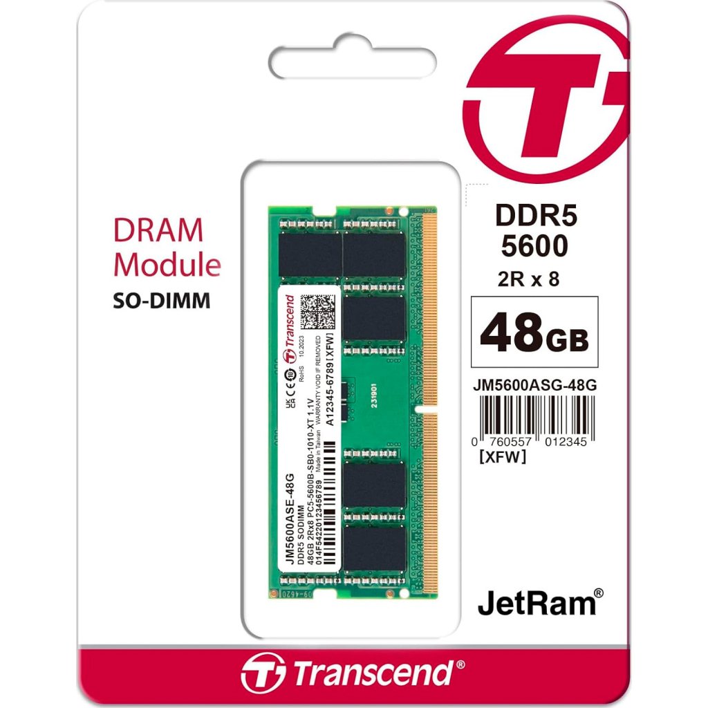 Модуль пам’яті для ноутбука SoDIMM DDR5 48GB 5600 MHz Transcend (JM5600ASE-48G)