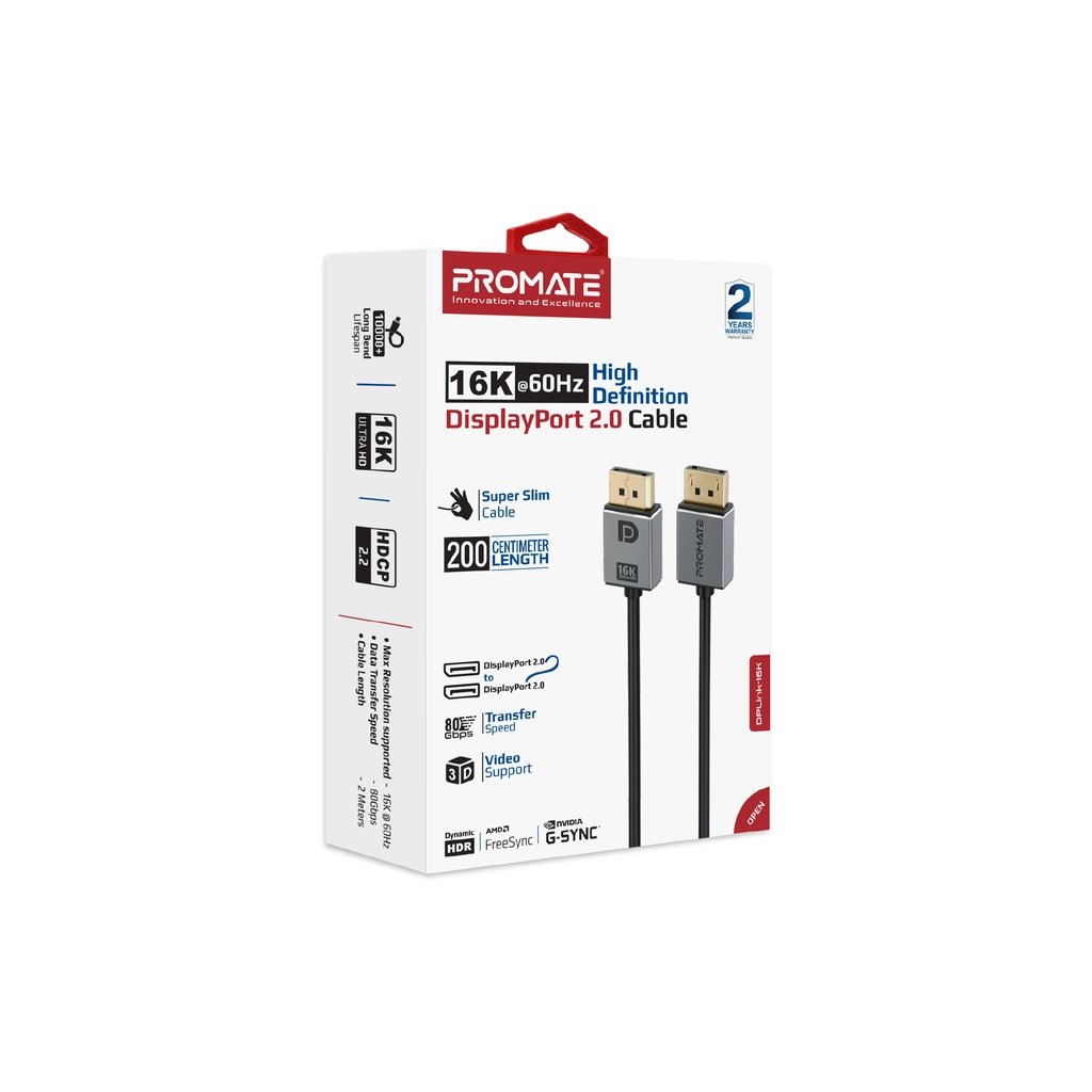 Кабель мультимедійний DisplayPort to DisplayPort v.2.0 dplink-16k.black Promate (dplink-16k.black)