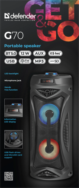 Портативна акустика Defender G70 12Вт, Black (65171)