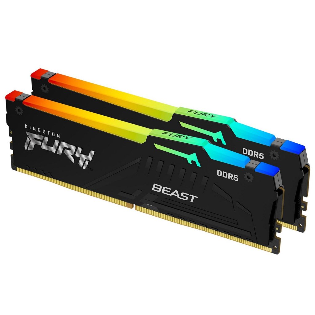 Модуль пам’яті для комп’ютера DDR5 16GB (2x8GB) 5200 MHz FURY Beast RGB Kingston Fury (ex.HyperX) (KF552C40BBAK2-16)
