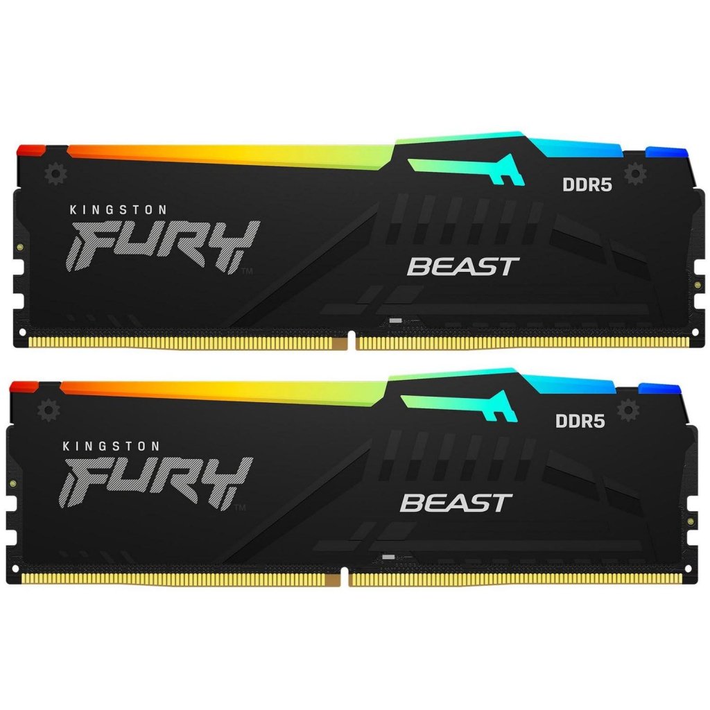 Модуль пам’яті для комп’ютера DDR5 16GB (2x8GB) 5200 MHz FURY Beast RGB Kingston Fury (ex.HyperX) (KF552C40BBAK2-16)