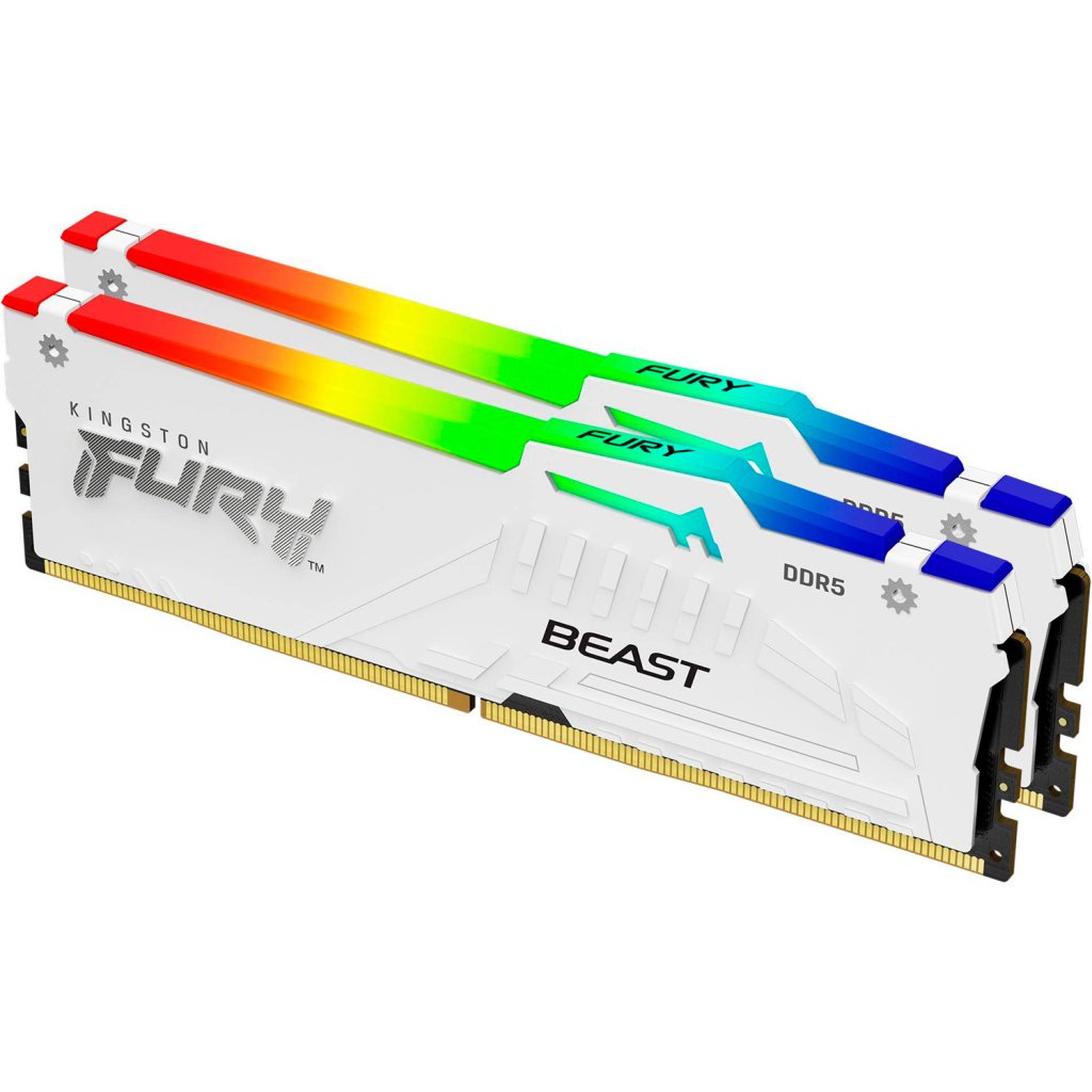 Модуль пам’яті для комп’ютера DDR5 32GB (2x16GB) 5600 MHz FURY Beast White RGB Kingston Fury (ex.HyperX) (KF556C36BWEAK2-32)