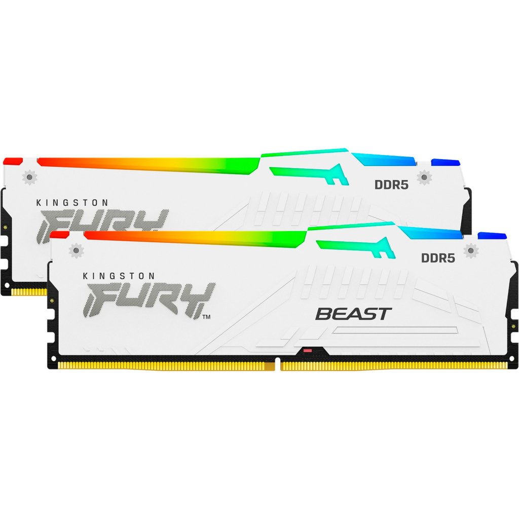 Модуль пам’яті для комп’ютера DDR5 32GB (2x16GB) 5600 MHz FURY Beast White RGB Kingston Fury (ex.HyperX) (KF556C36BWEAK2-32)
