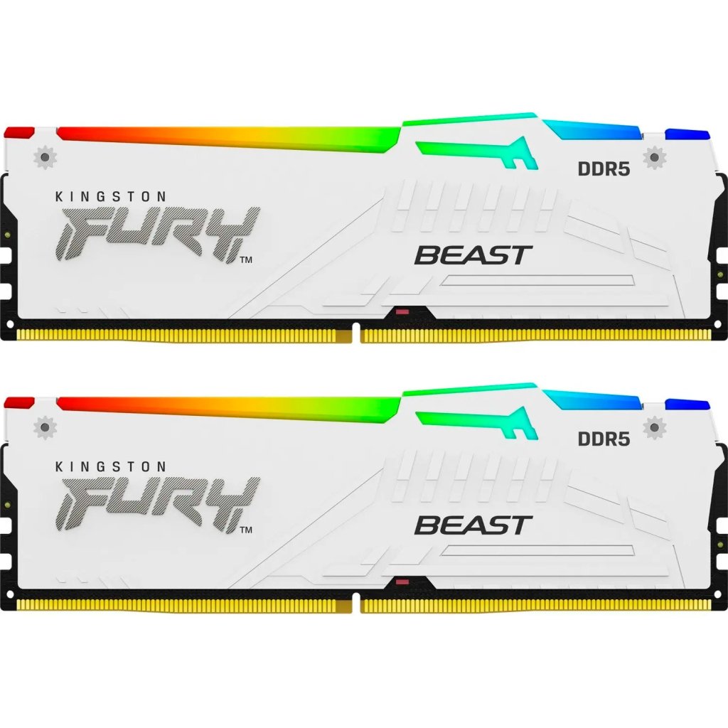 Модуль пам’яті для комп’ютера DDR5 32GB (2x16GB) 5600 MHz FURY Beast White RGB Kingston Fury (ex.HyperX) (KF556C36BWEAK2-32)
