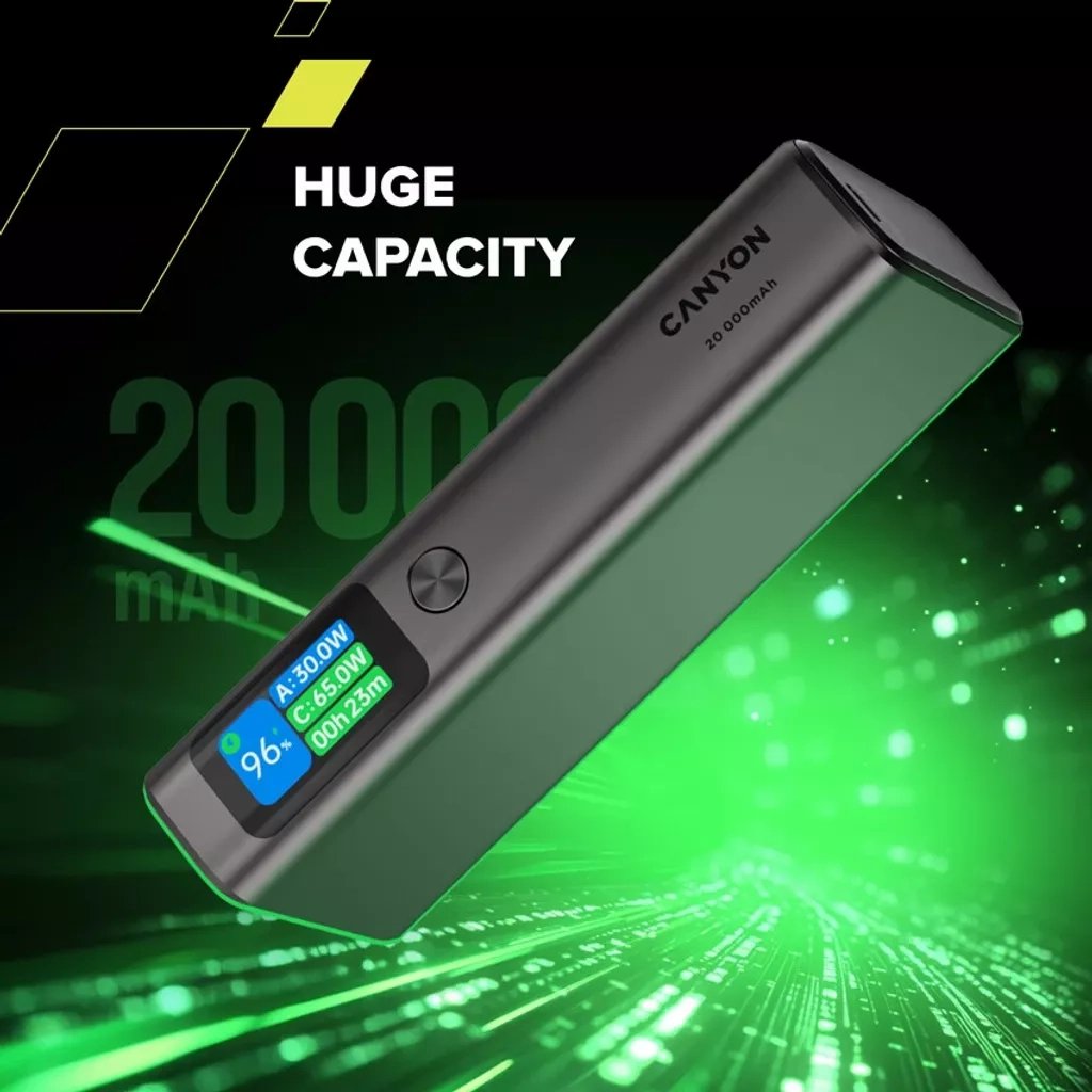 Батарея універсальна Canyon 20000mAh OnPower 230 TFT PD/130W Dark Grey (CNS-CPB230DG)