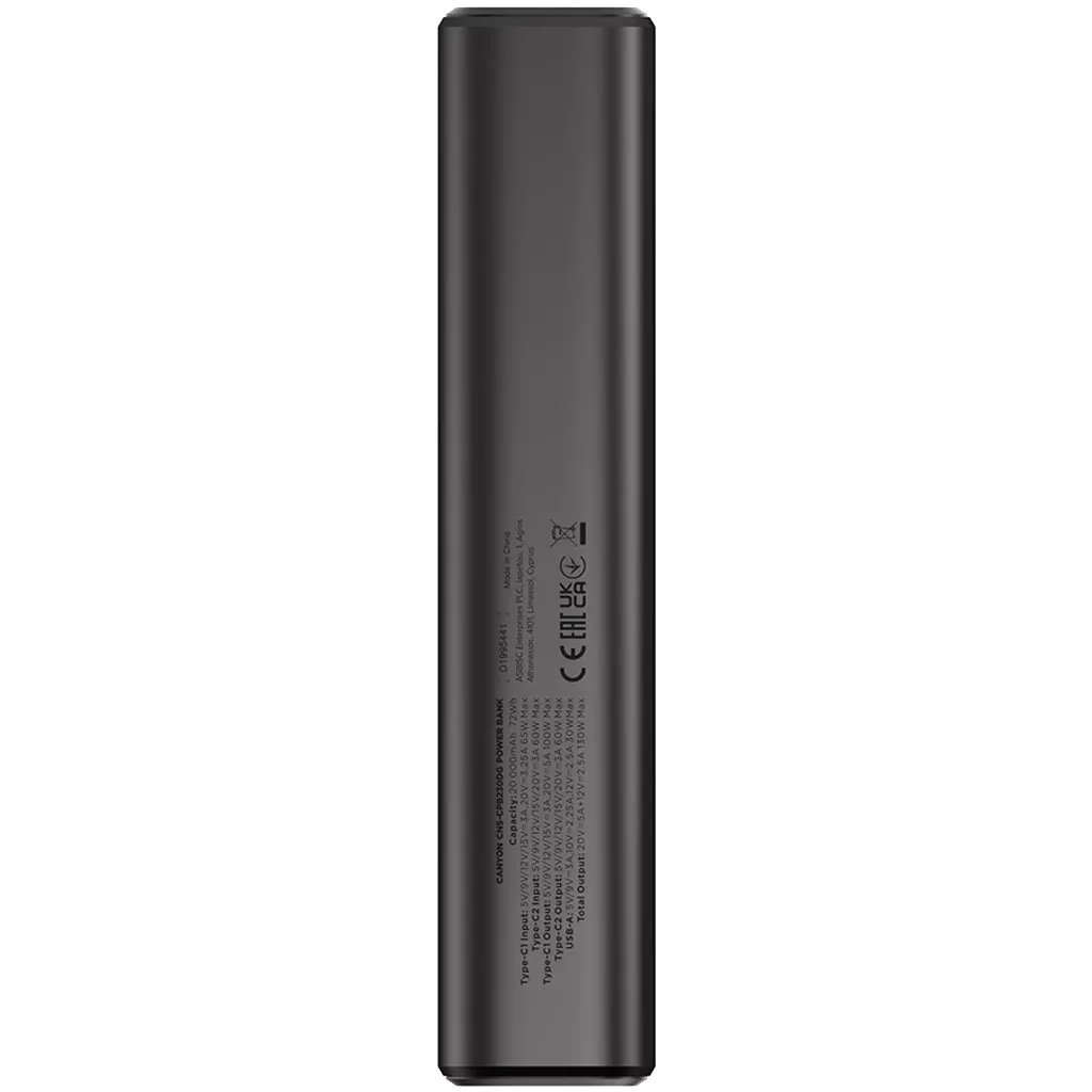 Батарея універсальна Canyon 20000mAh OnPower 230 TFT PD/130W Dark Grey (CNS-CPB230DG)
