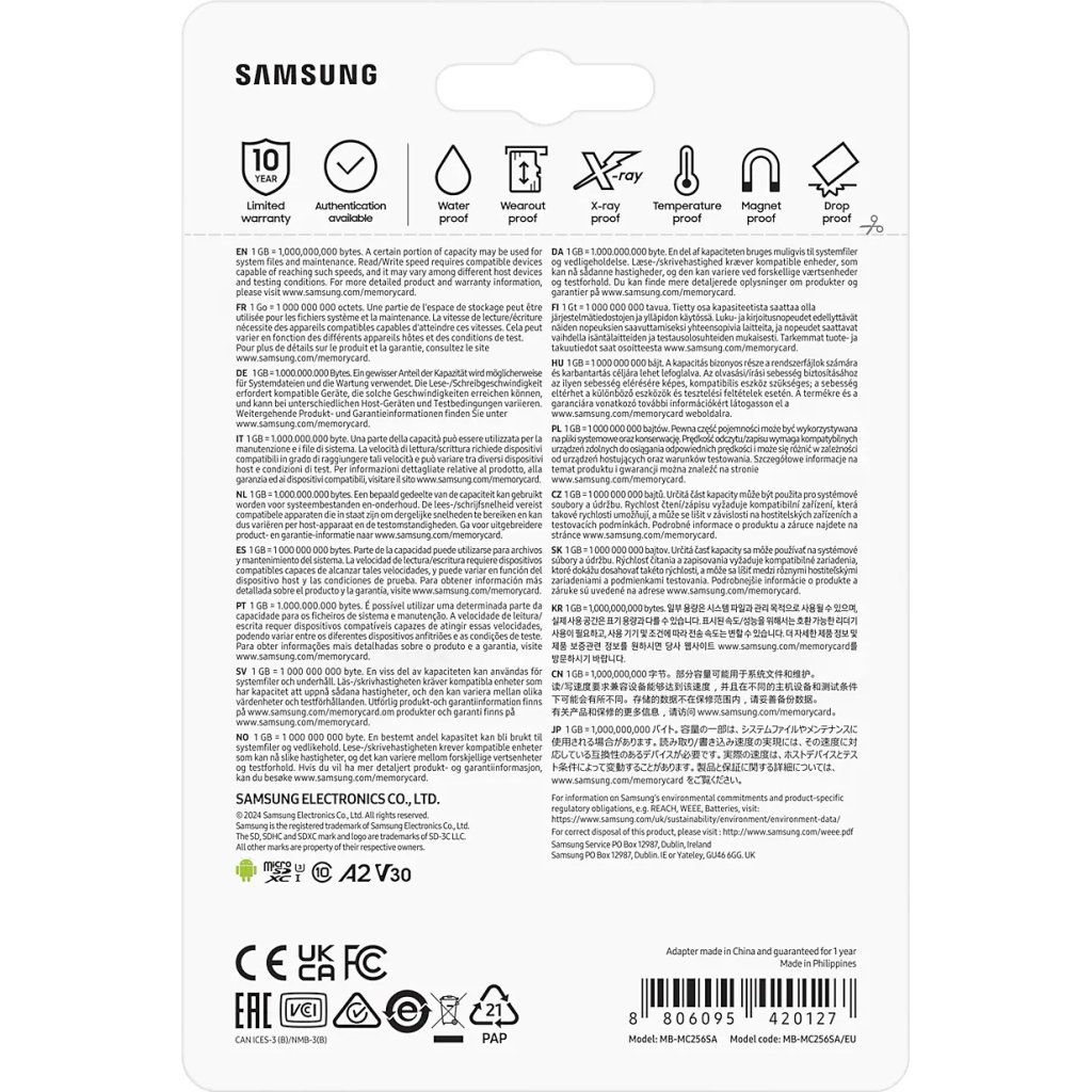 Карта пам’яті Samsung 256GB microSD class 10 UHS-I U3 V30 A2 EVO Plus (MB-MC256SA/EU)