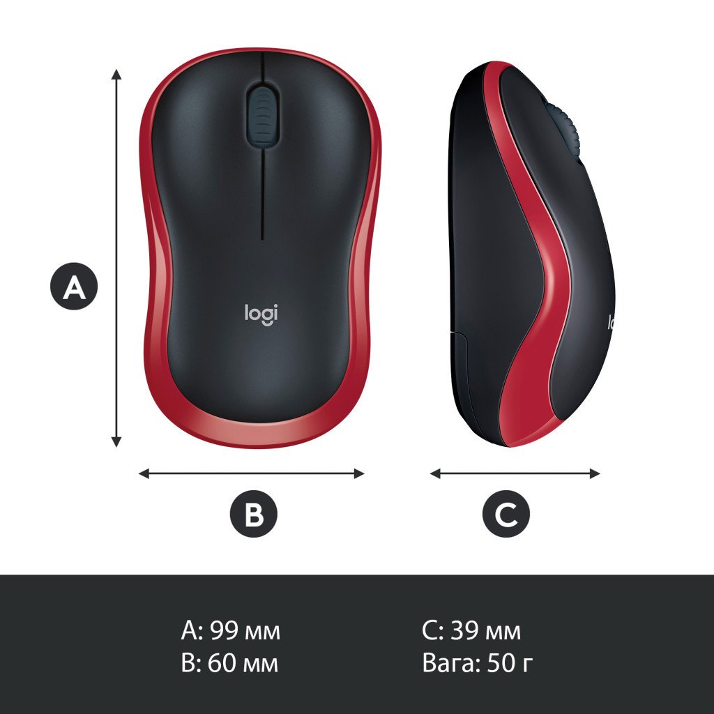 Миша Logitech M185 Wireless Mouse Red