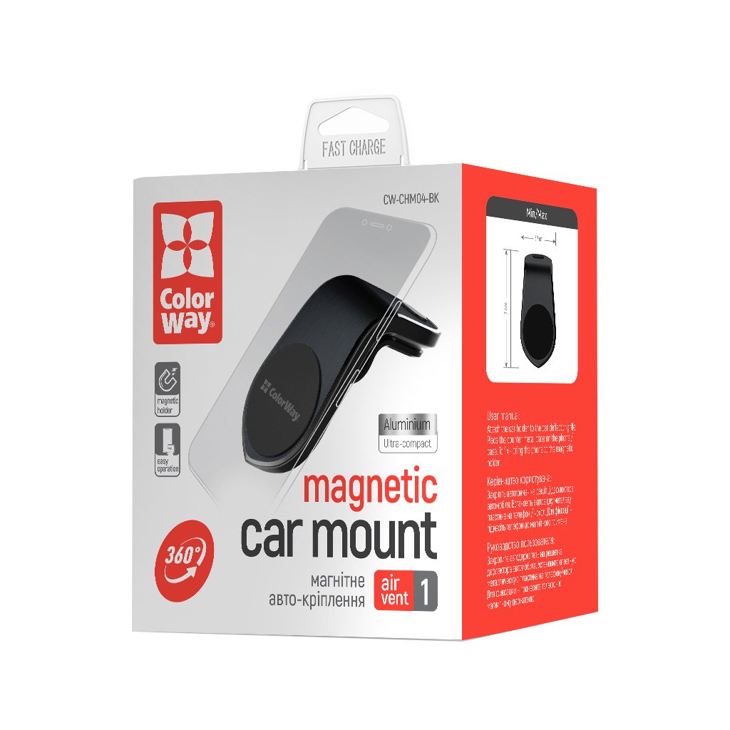 Універсальний автотримач ColorWay Magnetic Metallic Air Vent-1 Black (CW-CHM04-BK)