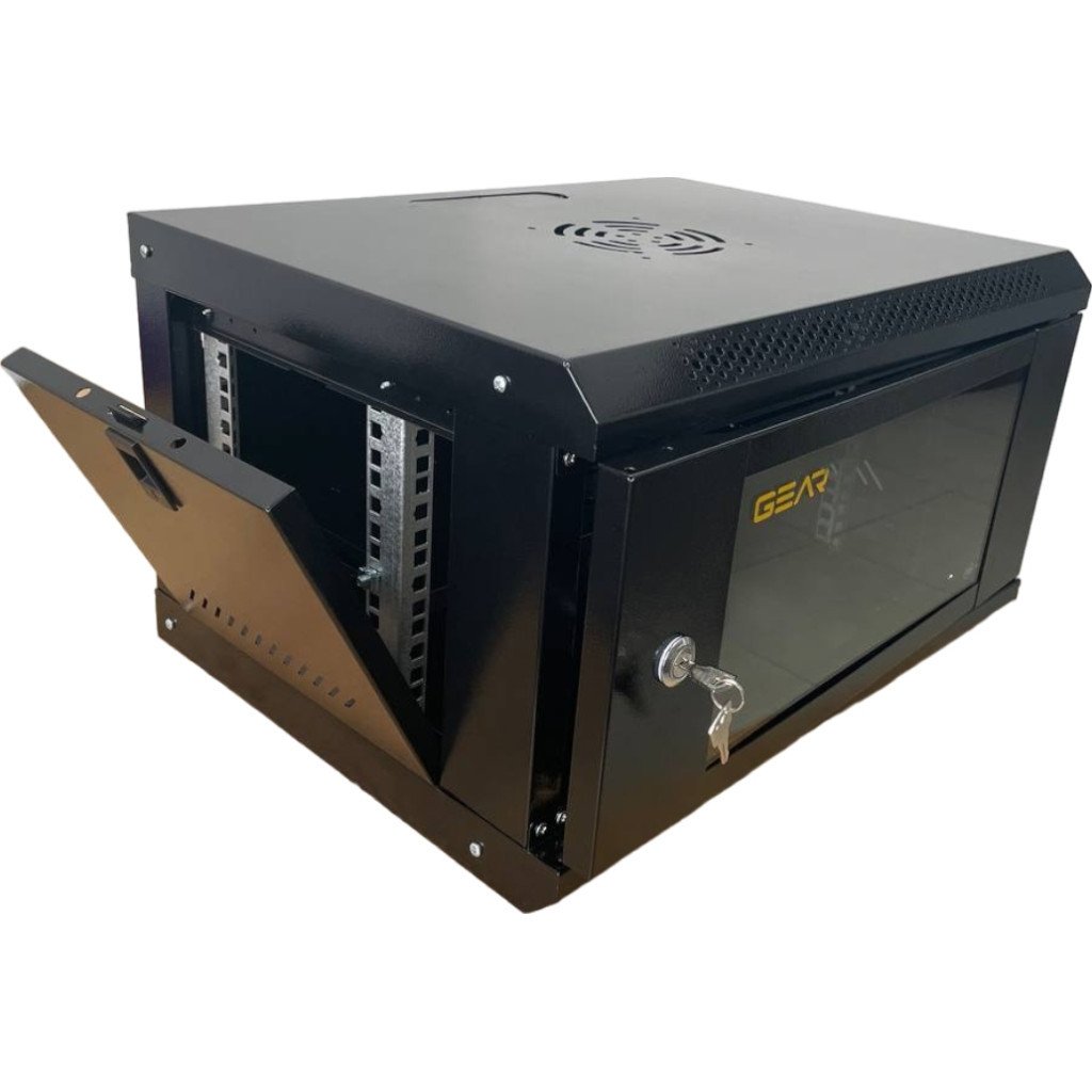 Шафа настінна GEAR 6U 19” 530x400x300 мм, + полка 19″, black (GWMSN-6U)