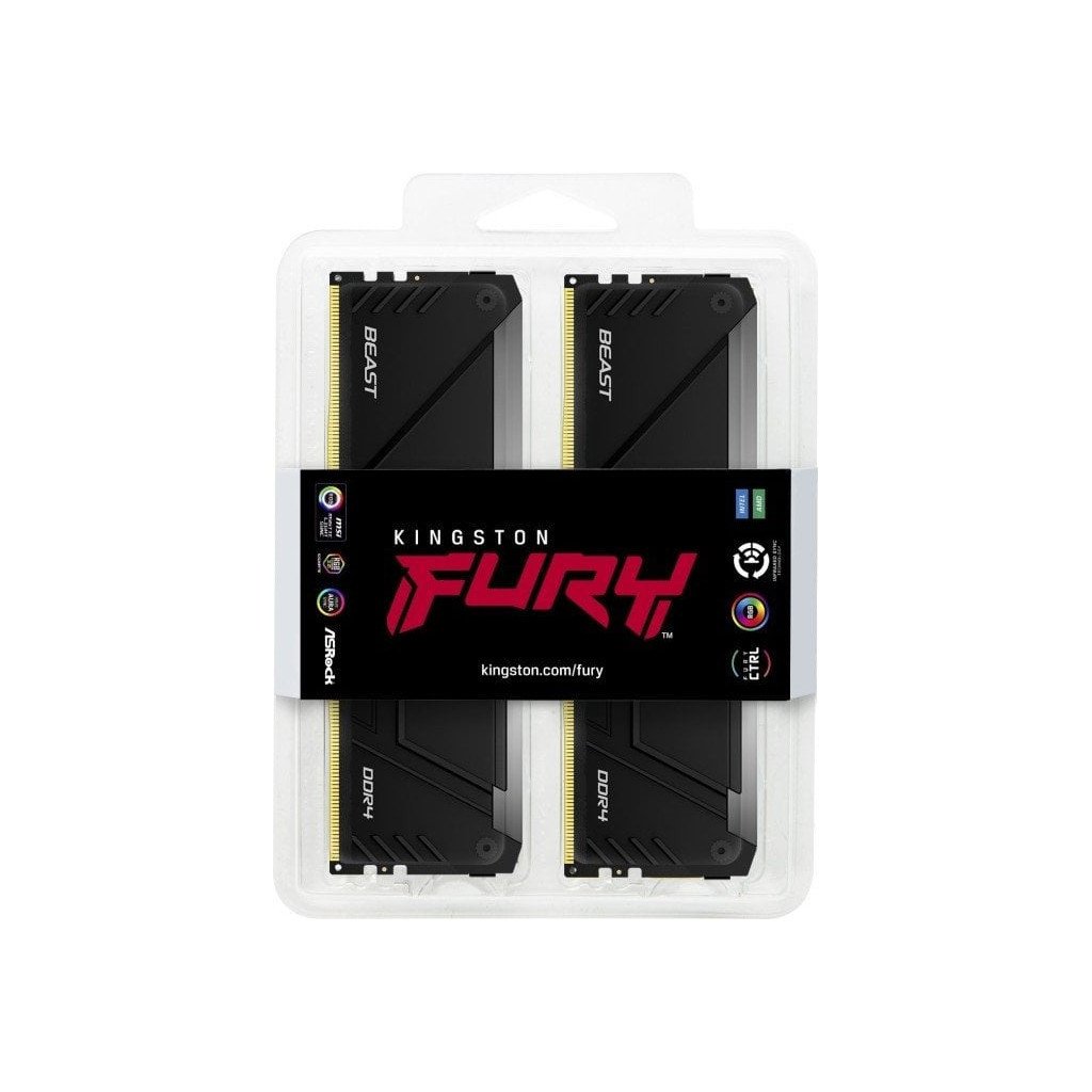 Модуль пам’яті для комп’ютера DDR4 64GB (2x32GB) 3200 MHz Beast RGB Black Kingston Fury (ex.HyperX) (KF432C16BB2AK2/64)