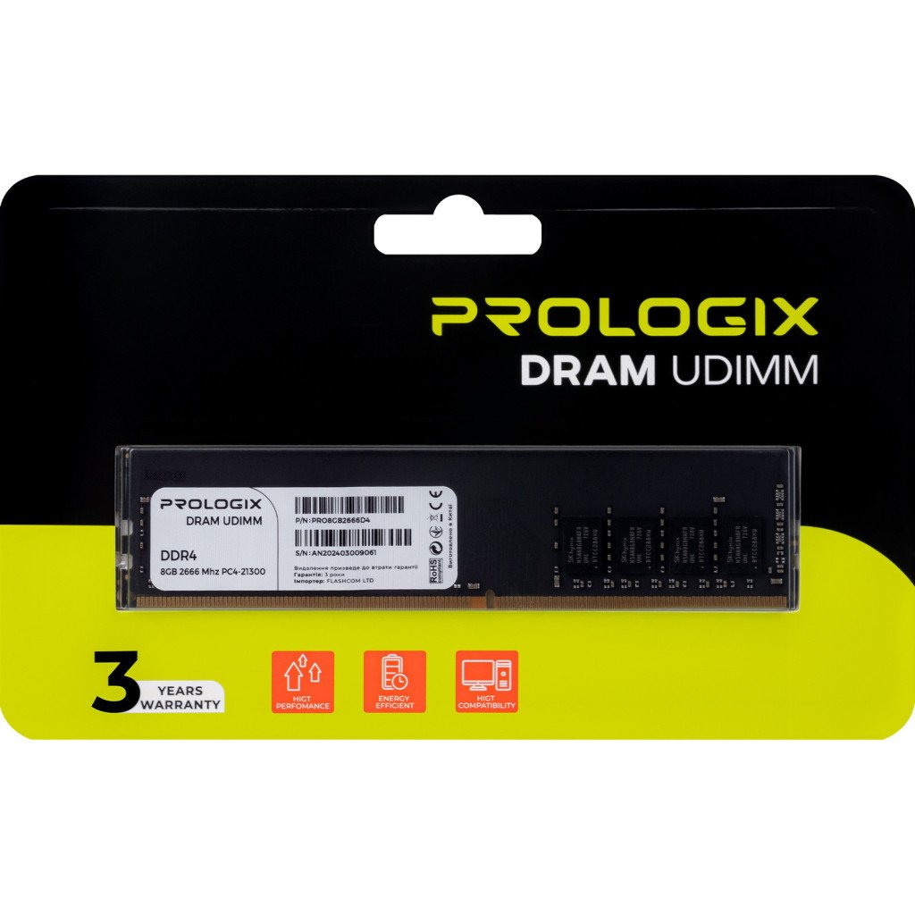 Модуль пам’яті для комп’ютера DDR4 8GB 2666 MHz Prologix (PRO8GB2666D4)