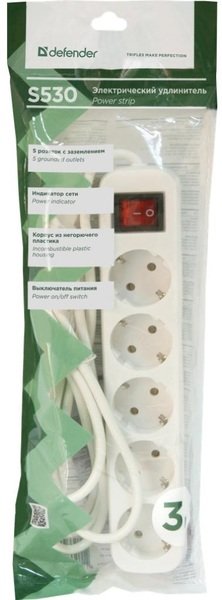 Мережевий фільтр Defender S530 3m 5 роз. Switch White (99242)