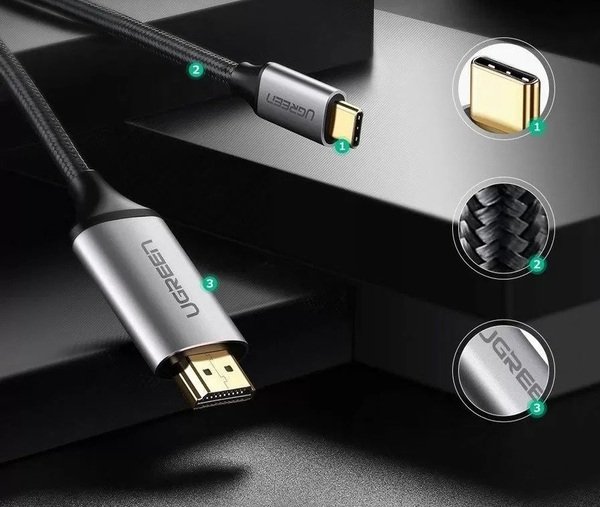 Кабель Ugreen MM142 Type-C M – HDMI M Cable Alum. 1.5м (GrayBlack)