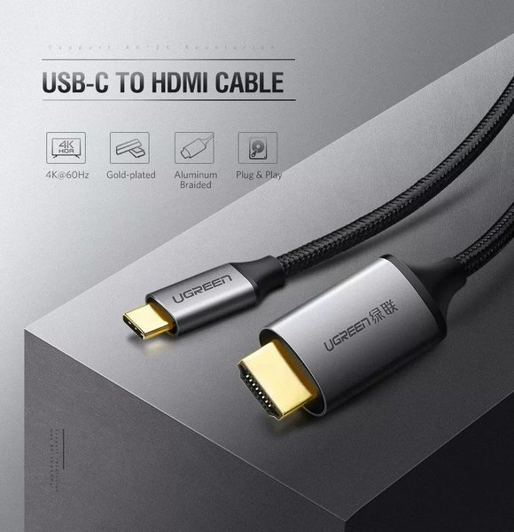 Кабель Ugreen MM142 Type-C M – HDMI M Cable Alum. 1.5м (GrayBlack)