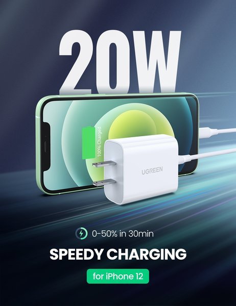 Мережевий зарядний пристрій Ugreen CD137 Type-C PD 20 W Charger (White)