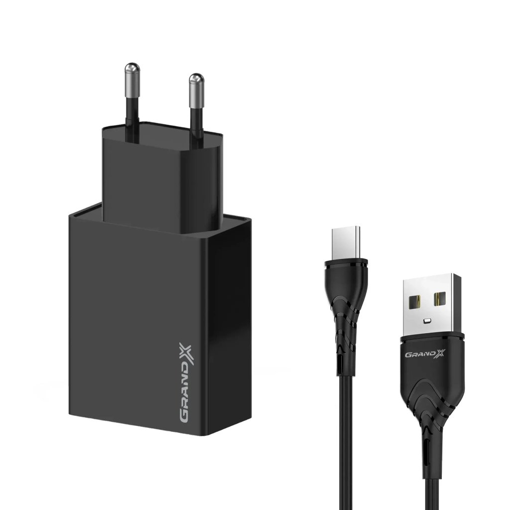 Зарядний пристрій Grand-X CH-15T 5V 2,4A 2USB Black + cable USB -> Type-C (CH-15T)