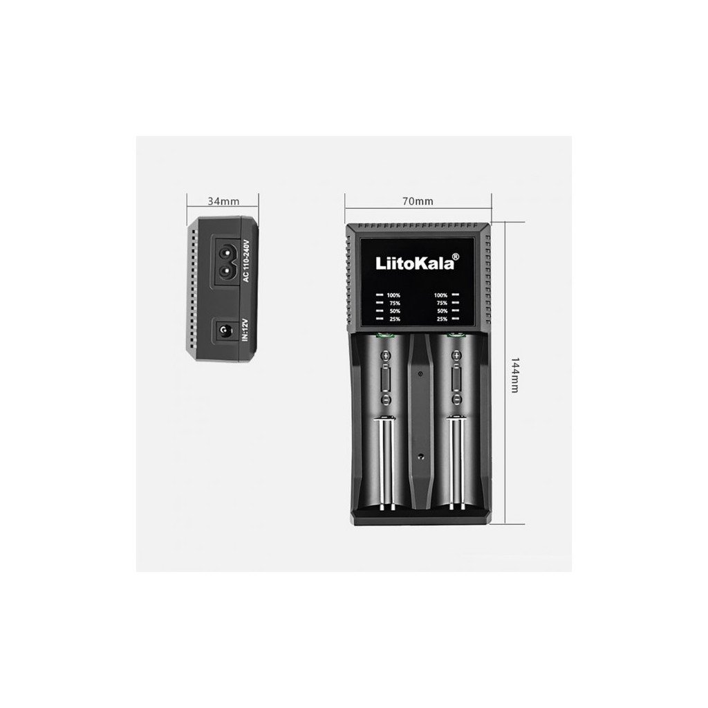 Зарядний пристрій для акумуляторів Liitokala 2 Slots, LED indicator, Li-ion(18650…RCR123…26650), NiMH(AA, AAA, SC, C) (Lii-PL2)