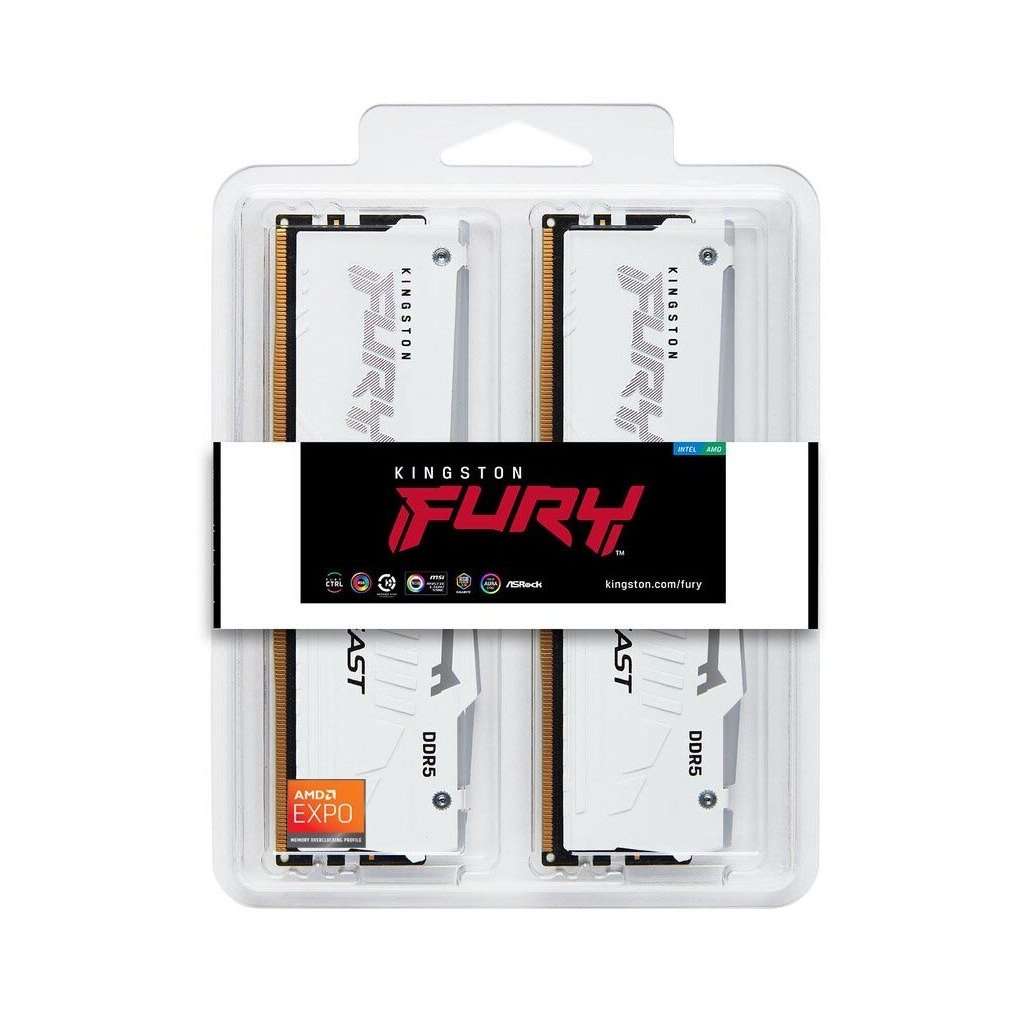 Модуль пам’яті для комп’ютера DDR5 64GB (2x32GB) 6000 MHz Beast White RGB EXPO Kingston Fury (ex.HyperX) (KF560C30BWEAK2-64)